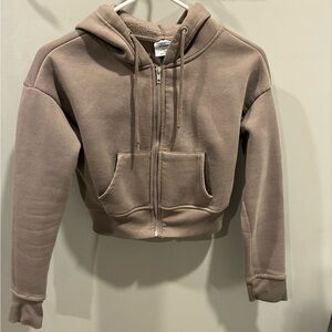 Rue21 Brown Crop Zip Hoodie with Kangaroo Pocket Girls Size XS